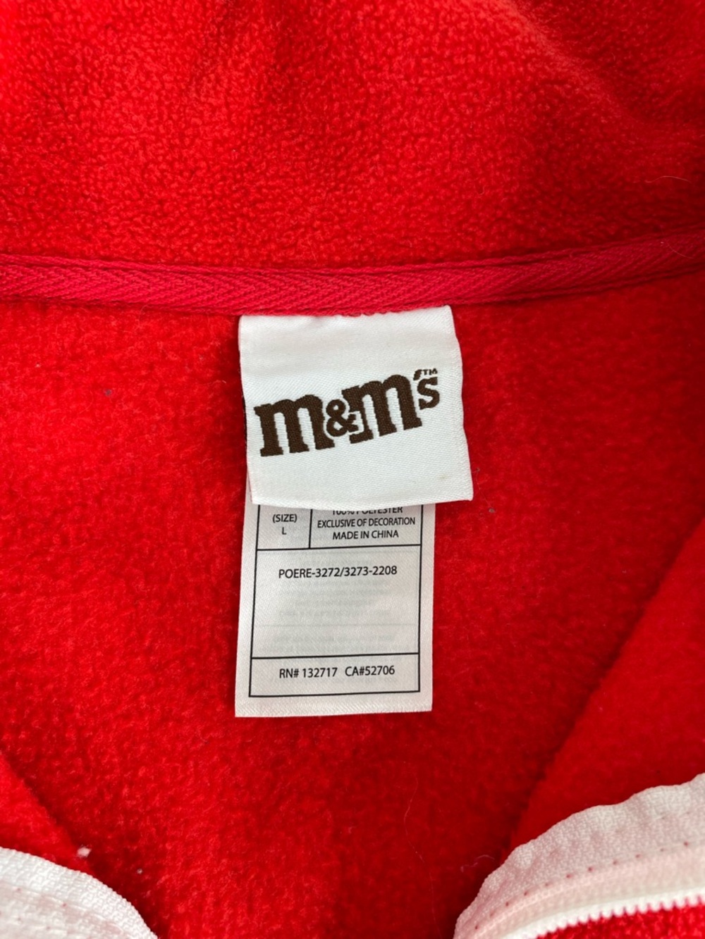 M&M’s World Red Fleece Quarter Zip Pullover Sweatshirt Striped Cuffs Large - Picture 5 of 8